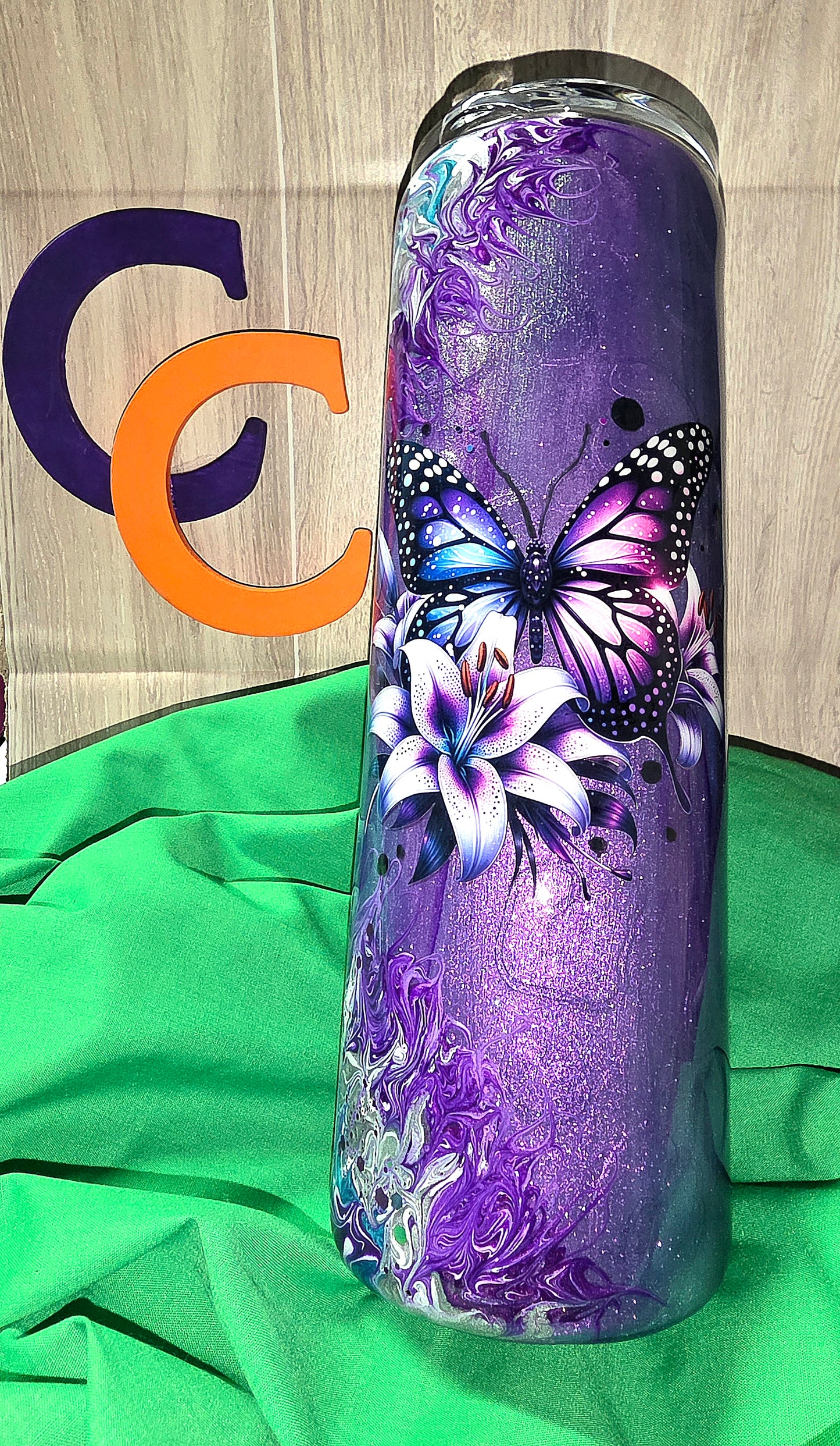 Purple Butterfly 30oz Skinny (glows)